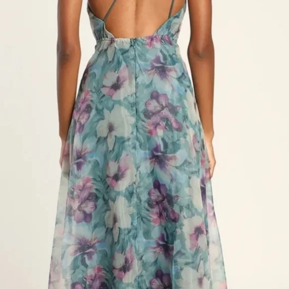 Lulu's Floral Teal and Lavender‎ Maxi Dress - Picture 2 of 7